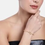 Estele Golden 24 Kt Gold Plated Brass Non-Precious Metal Head Over Heals Heart Cuff Bracelet for Women - Fast Shipping to USA & Canada - Image 3