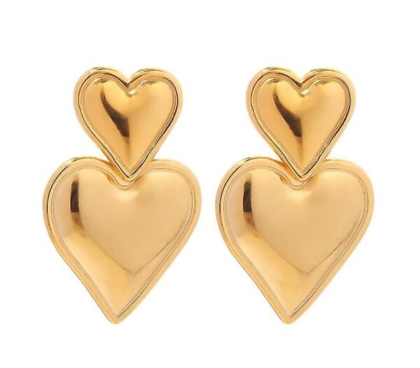 Fashion Frill Trendy Double Heart Shaped Drop Earrings For Women Retro Gold Color Smooth Metal Love Earrings Party Jewelry - Fast Shipping to USA & Canada