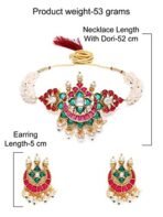 ZAVERI PEARLS Pink & Green Meenakari Multistrand Pearls Choker Necklace & Earring Set For Women-ZPFK10242 - Fast Shipping to USA & Canada - Image 6