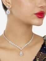 ZAVERI PEARLS Silver Tone Dazzling Austrian Diamonds Embellished Contemporary Necklace & Earring Set For Women-ZPFK18200 - Fast Shipping to USA & Canada - Image 3