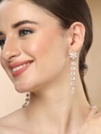 KARATCART Gold-Plated Pearl and CZ Studded Floral Drop Earrings for Women - Fast Shipping to USA & Canada - Image 4