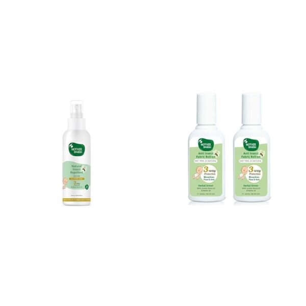 Mother Sparsh Natural Insect Repellent Spray For Babies- 100ml & Mother Sparsh Natural Mosquito Repellent Fabric Roll-on for Babies, 3-Way Protection from Mosquitoes, Fleas and Ants (12ml, Pack of 2) - Fast Shipping to USA & Canada