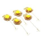 Zeneme Gold-Plated Gota Patti Flower Maang Tikka Pack Of 5 Girls and Women Floral Jewellery - Fast Shipping to USA & Canada - Image 6