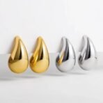 Shining Diva Fashion 2 Pairs Combo Celebrity Inspired Stylish Gold Silver Plated Teardrop Earrings Dupes for Women Girls Teenagers Trending Oversized Lightweight Statement Waterdrop Earrings - Fast Shipping to USA & Canada - Image 3