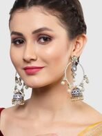 Karatcart Gold Plated Purple Meena Pearl Beaded Kundan Jhumki Hoop Earrings for Women - Fast Shipping to USA & Canada - Image 3