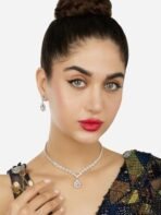 ZAVERI PEARLS Silver Tone Dazzling Austrian Diamonds Embellished Contemporary Necklace & Earring Set For Women-ZPFK18200 - Fast Shipping to USA & Canada - Image 7
