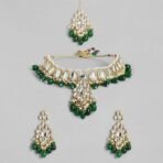 Estele Gehena Gold Plated Dazzling Cluster Drop Kundan Choker Necklace set and Maang tikka with Beads for Girls and Women - Fast Shipping to USA & Canada - Image 6
