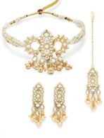 Karatcart Gold Plated Handcrafted Golden Pearl and Kundan Choker Necklace Set for Women - Fast Shipping to USA & Canada - Image 2