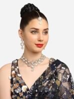 ZAVERI PEARLS Gold Tone Austrian Diamonds Artificial Stones Bridal Necklace Earring & Maangtikka Set For Women-ZPFK18555 - Fast Shipping to USA & Canada - Image 3