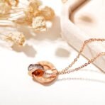 Fashion Frill Stylish Chain Pendant For Women Stainless Steel 18K Rose Gold Plated Roman Circle of Love Chain Necklace For Women Girls Love Gifts Womens Jewellery - Fast Shipping to USA & Canada - Image 6