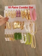 Shining Diva Fashion 18 pairs Combo Celebrity Inspired Trendy Latest Stylish Gold Plated Crystal Pearl Hoop and Butterfly Drop Earrings for Women and Girls - Fast Shipping to USA & Canada - Image 7
