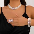 Shining Diva Fashion Latest Stylish Design Crystal Pearl Bracelet Earrings Necklace Jewellery Set for Women - Fast Shipping to USA & Canada - Image 4