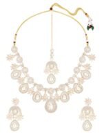 ZAVERI PEARLS Gold Tone Dazzling Stones Austrian Diamonds Necklace Earring & Maangtikka Set For Women-ZPFK18216 - Fast Shipping to USA & Canada - Image 2