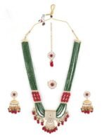 ZAVERI PEARLS Green Maroon Multistrand Necklace Earring Maangtikka & Ring Set For Women-ZPFK18546 - Fast Shipping to USA & Canada - Image 2