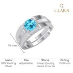 Clara Pure 925 Sterling Silver Blue Solitaire Men Ring |Size Adjustable, Platinum Plated, Swiss Zirconia | Gift for Men & Boys - Fast Shipping to USA & Canada - Image 6