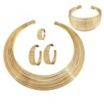 Shining Diva Fashion Latest Stylish Statement Choker Collar Necklace Cuff Bracelet Earrings Ring Gold Plated Combo Jewellery Set for Women and Girls - Fast Shipping to USA & Canada - Image 2