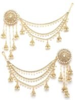 Sukkhi Gold Plated Multi Layer Pearls Ear Chain with Jhumki - Fast Shipping to USA & Canada - Image 2