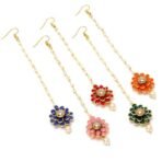 ZENEME Gold-Plated Pink-Green-Orange-Red-Blue AD with Pearls studded Flower Shaped MaangTikka (Combo Of 5) - Fast Shipping to USA & Canada - Image 2