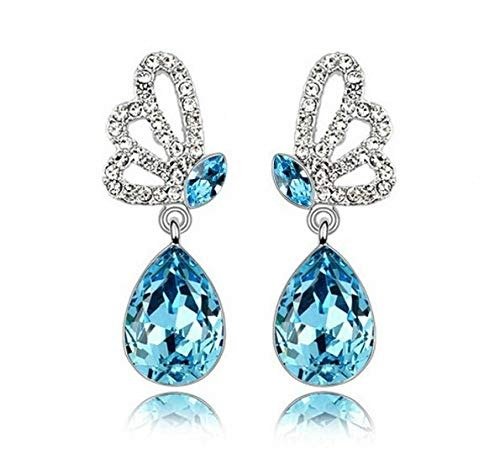 Yellow Chimes Drop Earrings for Women Blue Crystal Butterfly Drop Earrings Silver Plated Splendid Drop Earrings for Women and Girls Valentine Gift for Girls - Fast Shipping to USA & Canada