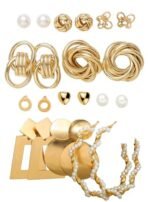 Shining Diva Fashion 11 Pairs Combo Set Celebrity Inspired Latest Trendy Stylish Gold Plated Geometric Twist Pearl Hoop Earrings for Women and Girls - Fast Shipping to USA & Canada - Image 2