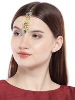 Accessher Gold Plated Pastel Green Polki Bindiya Maang Tikka - Fast Shipping to USA & Canada - Image 6