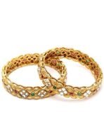 Karatcart Antique Gold Plated Floral Design Multicolor Stone Studded Bangles for Women - Fast Shipping to USA & Canada - Image 6