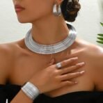 Shining Diva Fashion Latest Stylish Design Silver Plated Bracelet Ring Earrings Necklace Jewellery Set for Women (16676s) - Fast Shipping to USA & Canada - Image 4