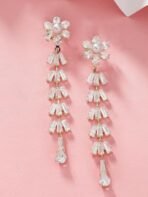 KARATCART Gold-Plated Pearl and CZ Studded Floral Drop Earrings for Women - Fast Shipping to USA & Canada - Image 5