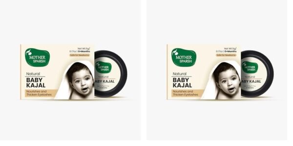Mother Sparsh 100% Natural Baby Kajal Balm with Zero Lead Content, Irritation Free & Safe for Newborn Babies, with Almond & Pure Cow Ghee, Nourishes & Thicken Baby Eyelashes - 5gm (Pack of 2) - Fast Shipping to USA & Canada