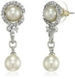 Estele Brass Gold Rhodium Plated American Diamond Round pearl Drop Earrings for Girls - Fast Shipping to USA & Canada - Image 2