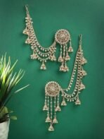 Sukkhi Gold Plated Multi Layer Pearls Ear Chain with Jhumki - Fast Shipping to USA & Canada - Image 4