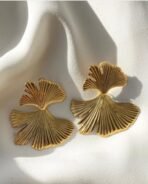 Fashion Frill Stylish Earrings For Women Golde Plated Stainless Steel Leaf Design Golden Drop Earring For Women Girls Jewellery - Fast Shipping to USA & Canada - Image 6