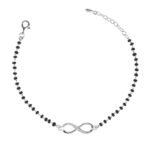Clara Womens 925 Sterling Silver Infinity Hand Mangalsutra Bracelet | Black Beads, Rhodium Plated | Gift For Wife - Fast Shipping to USA & Canada