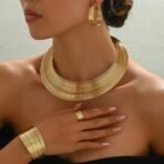 Shining Diva Fashion Latest Stylish Statement Choker Collar Necklace Cuff Bracelet Earrings Ring Gold Plated Combo Jewellery Set for Women and Girls - Fast Shipping to USA & Canada - Image 5