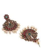 Karatcart Antique Gold Plated Red and Green Kundan Studded Dangler Earrings for Women - Fast Shipping to USA & Canada - Image 6