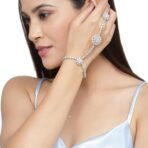 ZENEME Rose Gold-Plated White American Diamond Studded Flower Graceful Hand Chain Ring Bracelet For Girls and Women - Fast Shipping to USA & Canada - Image 3