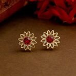 Gehena By Estele Combo of 2 Pairs Gold Plated Earrings For Women (White & Red) - Fast Shipping to USA & Canada - Image 6