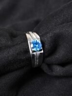 Clara Pure 925 Sterling Silver Blue Solitaire Men Ring |Size Adjustable, Platinum Plated, Swiss Zirconia | Gift for Men & Boys - Fast Shipping to USA & Canada - Image 3