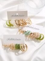 Shining Diva Fashion 15 Pairs Combo Latest Trendy Stylish Celebrity Inspired Pearl Gold Plated and Leopard Print C Shaped Geometric Hoop Earrings for Women and Girls - Fast Shipping to USA & Canada - Image 5