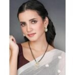 Peora Gold Plated Cubic Zirconia Crystal & Black Beads Studded Mangalsutra & Drop Earrings Jewellery Gift for Women - Fast Shipping to USA & Canada - Image 3