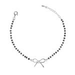 Clara Womens 925 Sterling Silver Bow Hand Mangalsutra Bracelet | Black Beads, Rhodium Plated | Gift For Wife - Fast Shipping to USA & Canada