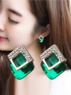 Shining Diva Fashion 18k Gold Plated Austrian Crystal Earrings for Women & Girls | Luxury Rhinestone Square Italian Designer Earrings | Latest Stylish Fancy Zircon Party Earring - Fast Shipping to USA & Canada - Image 6