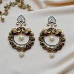 ACCESSHER Gold Tone Oxidised Pearl Drop Jhumka Earrings - Fast Shipping to USA & Canada - Image 3