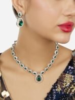 ZAVERI PEARLS Green Dazzling Austrian Diamonds Embellished Contemporary Necklace & Earring Set For Women-ZPFK18201 - Fast Shipping to USA & Canada - Image 3