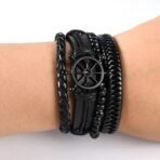 Fashion Frill Stylish Bracelet For Men Multistrand Black Leather Bracelets For Men Boys Wooden Beads Wristband - Fast Shipping to USA & Canada - Image 4