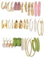 Shining Diva Fashion 18 pairs Combo Celebrity Inspired Trendy Latest Stylish Gold Plated Crystal Pearl Hoop and Butterfly Drop Earrings for Women and Girls - Fast Shipping to USA & Canada - Image 2