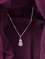 Clara 925 Sterling Silver Nera Pink Cushion Solitaire Pendant Earrings Chain Necklace Jewellery Set | Platinum Plated, Swiss Zirconia |Gift for Women and Girls - Fast Shipping to USA & Canada - Image 3
