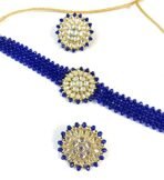 Karatcart Blue Crystal Kundan Choker Necklace with Stud Earrings - Fast Shipping to USA & Canada - Image 2