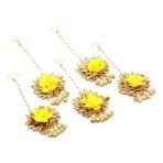Zeneme Gold-Plated Gota Patti Flower Maang Tikka Pack Of 5 Girls and Women Floral Jewellery - Fast Shipping to USA & Canada - Image 2