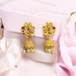 Accessher Matte Gold Plated Floral Jhumki Earrings with Pearl Drops - Fast Shipping to USA & Canada - Image 4